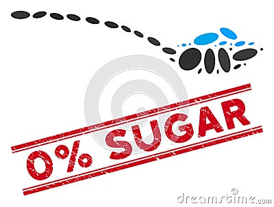 Mosaic Powder Spoon Icon with Textured 0 Percent Sugar Line Seal Vector Illustration