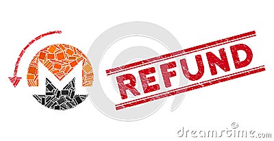 Refund Monero Mosaic and Grunge Refund Seal with Lines Vector Illustration