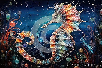 Mosaic representation of a seahorse Stock Photo