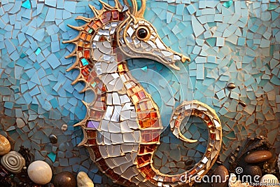 Mosaic representation of a seahorse Stock Photo