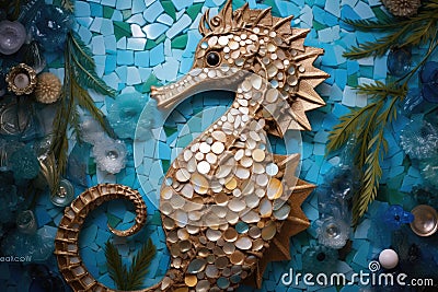 Mosaic representation of a seahorse Stock Photo