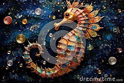 Mosaic representation of a seahorse Stock Photo