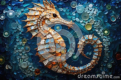 Mosaic representation of a seahorse Stock Photo