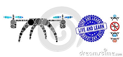 Mosaic Rotorcraft Icon with Grunge Live and Learn Seal Vector Illustration