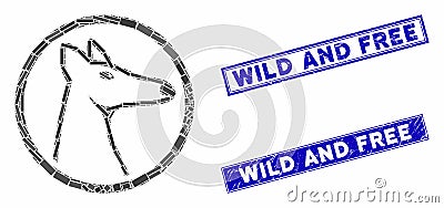 Rounded Fox Head Mosaic and Distress Rectangle Wild and Free Watermarks Stock Photo