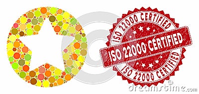 Mosaic Rounded Star with Textured ISO 22000 Certified Seal Stock Photo