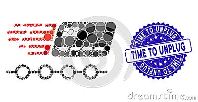Mosaic Rush Grace Credit Periods Icon with Scratched Time to Unplug Stamp Vector Illustration