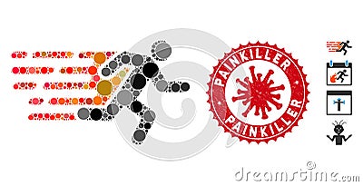 Mosaic Rush Running Man Icon with Coronavirus Scratched Painkiller Seal Vector Illustration