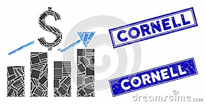 Sales Bar Chart Mosaic and Grunge Rectangle Cornell Seals Stock Photo