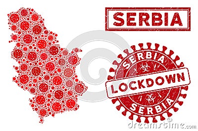 Mosaic Serbia Map and Scratched Lockdown Watermarks Stock Photo