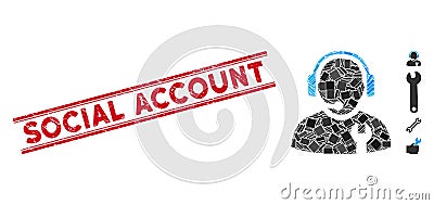 Service Operator Mosaic and Distress Social Account Watermark with Lines Vector Illustration