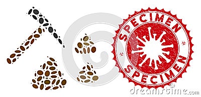 Collage Shit Mining Icon with Coronavirus Grunge Specimen Stamp Vector Illustration