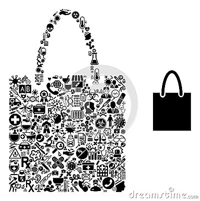 Mosaic Shopping Bag from Medic Symbols Vector Illustration