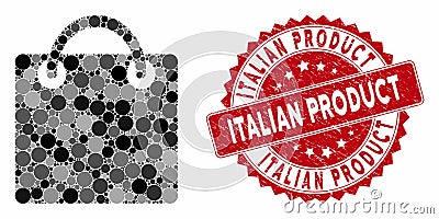 Mosaic Shopping Bag with Scratched Italian Product Stamp Vector Illustration