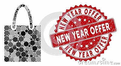 Mosaic Shopping Bag with Scratched New Year Offer Stamp Stock Photo