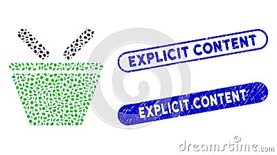 Oval Mosaic Shopping Basket with Scratched Explicit Content Seals Stock Photo