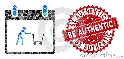 Mosaic Shopping Cart Calendar Day with Distress Be Authentic Stamp Stock Photo