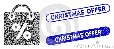 Mosaic Shopping Discount Icon with Coronavirus Scratched Christmas Offer Seal Vector Illustration