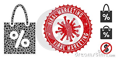 Mosaic Shopping Discount Icon of Tuberous Elements with Coronavirus Distress Viral Marketing Seal Vector Illustration