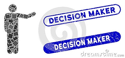 Rectangle Collage Showing Man with Distress Decision Maker Seals Vector Illustration