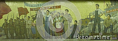 Mosaic in Pyongyang metro station, North Korea. Stock Photo