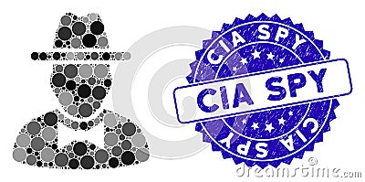 Mosaic Spy Icon with Textured CIA Spy Seal Vector Illustration