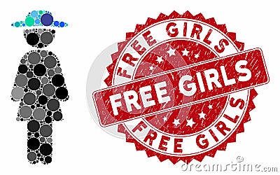 Mosaic Standing Lady with Grunge Free Girls Stamp Stock Photo