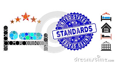 Mosaic Star Hotel Bed Icon with Scratched United States Standards Stamp Vector Illustration