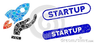 Rectangle Collage Startup with Textured Startup Seals Vector Illustration