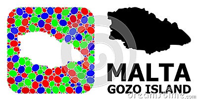 Mosaic Stencil and Solid Map of Gozo Island Vector Illustration