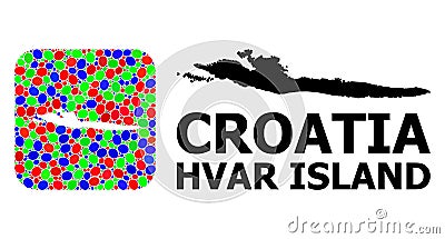 Mosaic Stencil and Solid Map of Hvar Island Vector Illustration