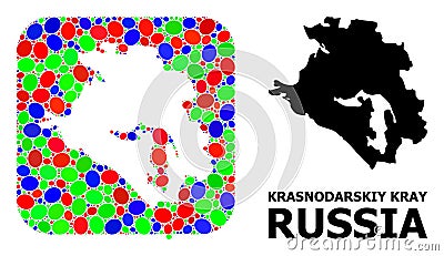 Mosaic Stencil and Solid Map of Krasnodarskiy Kray Vector Illustration