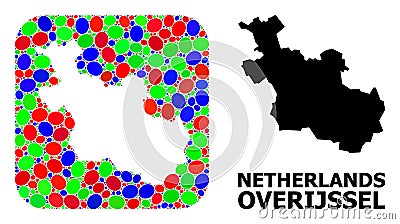Mosaic Stencil and Solid Map of Overijssel Province Vector Illustration