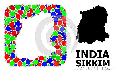 Mosaic Stencil and Solid Map of Sikkim State Vector Illustration