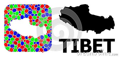 Mosaic Stencil and Solid Map of Tibet Vector Illustration