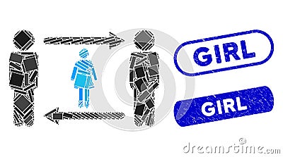 Rectangle Mosaic Swingers Exchange Girl with Distress Girl Seals Vector Illustration
