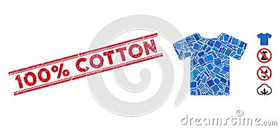 T-Shirt Mosaic and Grunge 100 Percent Cotton Stamp with Lines Vector Illustration