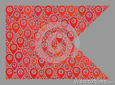 Pointer Red Guidon Flag - Mosaic with Pin Icons Vector Illustration