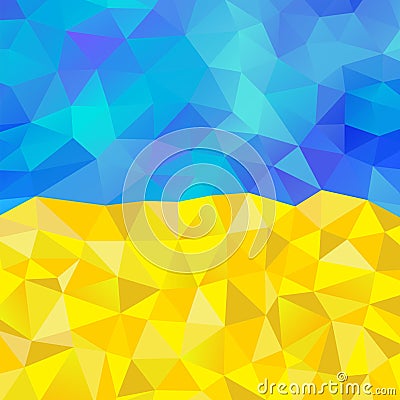 Mosaic of triangles in the colors of the flag of Ukraine. Geometric polygonal style. Vector illustration Vector Illustration