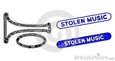 Rectangle Collage Trombone with Distress Stolen Music Stamps Vector Illustration