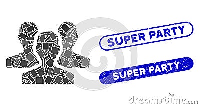 Rectangle Mosaic Users with Distress Super Party Stamps Vector Illustration