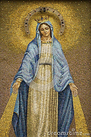 Mosaic of the Virgin Mary Wearing a Crown Stock Photo