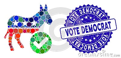 Mosaic Vote Democrat Donkey Icon with Distress Vote Democrat Stamp Vector Illustration