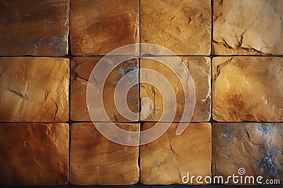 Mosaic wallpaper with square stone tiles in shades of brown Stock Photo