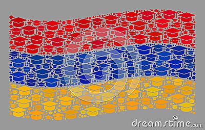 Graduation Waving Armenia Flag - Mosaic with Graduation Cap Icons Vector Illustration