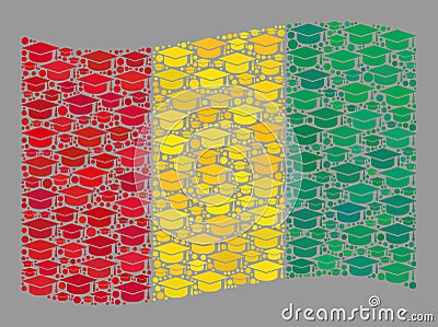 Graduation Waving Guinea Flag - Collage of Graduation Cap Items Vector Illustration