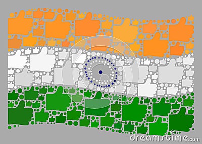 Waving Voting India Flag - Collage with Thumb Up Elements Vector Illustration