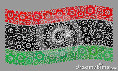 Waving System Libya Flag - Collage of Cog Objects Vector Illustration
