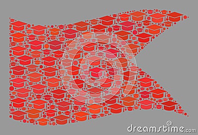 Graduation Waving Red Guidon Flag - Collage with Graduation Cap Items Vector Illustration