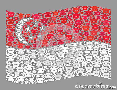 Graduation Waving Singapore Flag - Collage of Graduation Cap Objects Vector Illustration